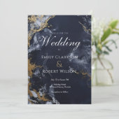 ネイビエレガントーと金ゴールド水色トレンディー結婚ズ 招待状 (スタンド正面)