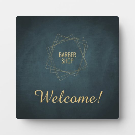 ネイビエレガントーと金ゴールド理容師ショップへようこそ フォトプラーク (正面)