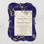 ネイビエレガントーと金ゴールド結婚式招待状 招待状 (正面/裏面)