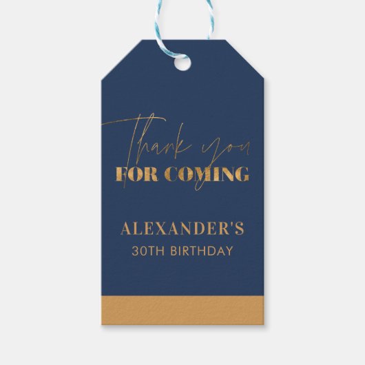 ネイビエレガントーと金ゴールド誕生日ありがとう ギフトタグ (正面)