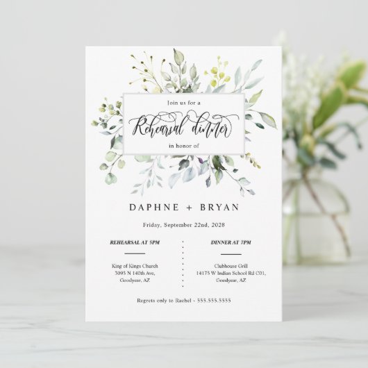 ネイビエレガントーグリーン離れリハーサルのディナー写真 招待状 (スタンド正面)