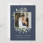 ネイビエレガントーグリーン離れリハーサルのディナー写真 招待状 (裏面)