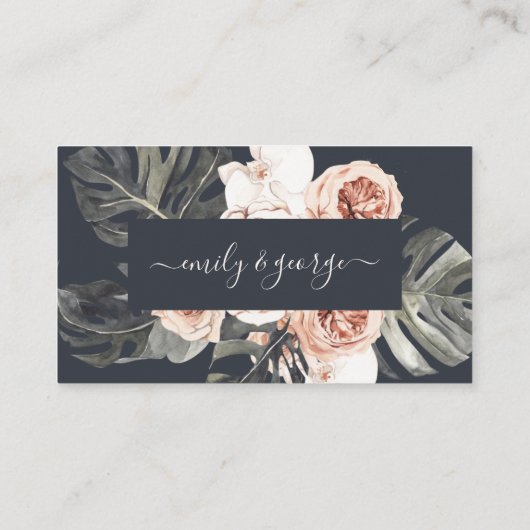 ネイビエレガントーサルトモンストレラ牡丹フローラ結婚ズ プレイスカード (裏面)