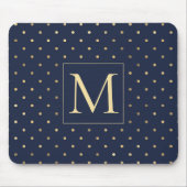 ネイビエレガントースタイリッシュブルー金ゴールド水玉模様モノグラム マウスパッド (正面)