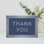 ネイビエレガントースタイリッシュブルー&シルバークラシック縁ど サンキューカード (スタンド正面)