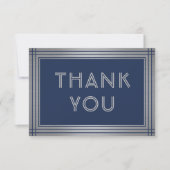 ネイビエレガントースタイリッシュブルー&シルバークラシック縁ど サンキューカード (正面)