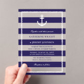 ネイビエレガントーストライプいかり航海の結婚ズ アクリル招待状 (インサイチュ (ポータブル))