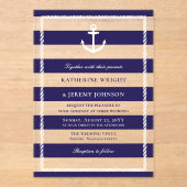 ネイビエレガントーストライプいかり航海の結婚ズ アクリル招待状 (正面)