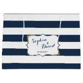 ネイビエレガントーストライプブカスタムルー結婚バッグ ラージペーパーバッグ (正面)