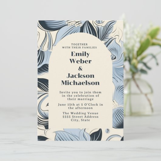 ネイビエレガントーダスティブルーアー結婚チ 招待状 (スタンド正面)