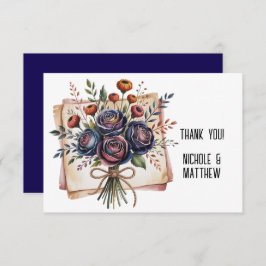 ネイビエレガントーバラとコーラル結婚ズ サンキューカード