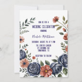 ネイビエレガントーバラとコーラル結婚ズ 招待状 (正面)