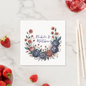 ネイビエレガントーバラとテラコッタ花模様結婚ズ スタンダードカクテルナプキン (インサイチュ)