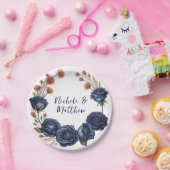 ネイビエレガントーバラとテラコッタ花模様結婚ズ ペーパープレート (パーティー)