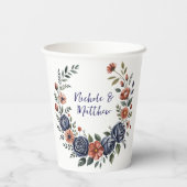 ネイビエレガントーバラとテラコッタ花模様結婚ズ 紙コップ (裏面)