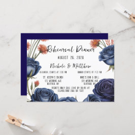 ネイビエレガントーバラ&コーラルリハーサルディナー 招待状