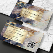 ネイビエレガントーパープルと金ゴールド水彩大理石 名刺