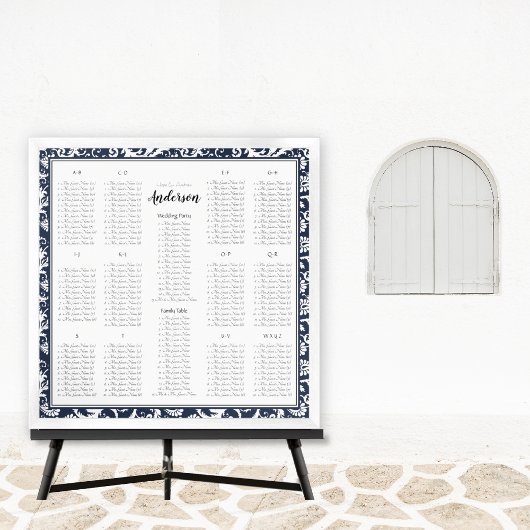 ネイビエレガントービクトリアンブルーダマスク座席表 ポスター
