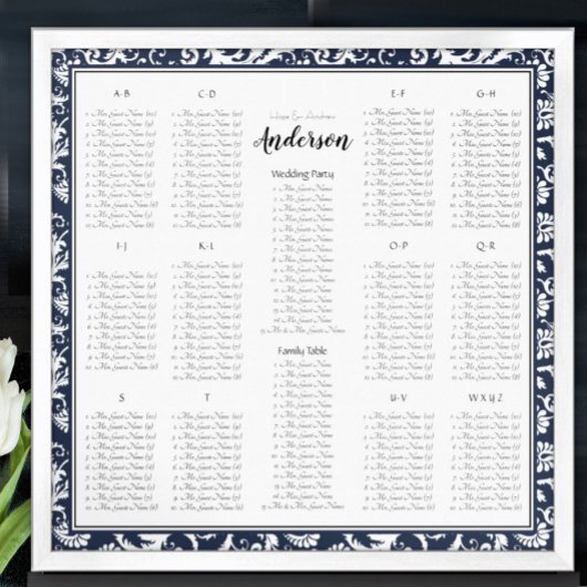 ネイビエレガントービクトリアンブルーダマスク座席表 ポスター