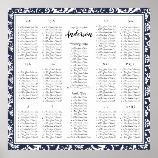 ネイビエレガントービクトリアンブルーダマスク座席表 ポスター (正面)