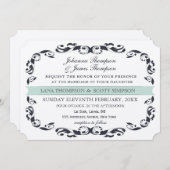 ネイビエレガントービクトリアン・フローリ結婚ー 招待状 (正面/裏面)