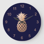 ネイビエレガントーフェイクブルーのバラ金ゴールドパイナップル ラージ壁時計 (正面)
