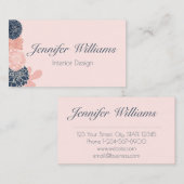 ネイビエレガントーフェミニンブルーと赤面ピンクのフローラ 名刺 (正面/裏面)