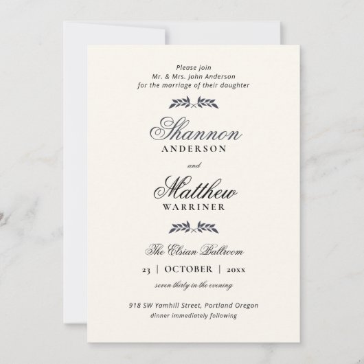 ネイビエレガントーフォーマルクリーム招待状 招待状 (正面)