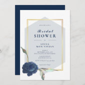ネイビエレガントーフォーマルゴールデンフレームブライダルシャワー 招待状 (正面/裏面)