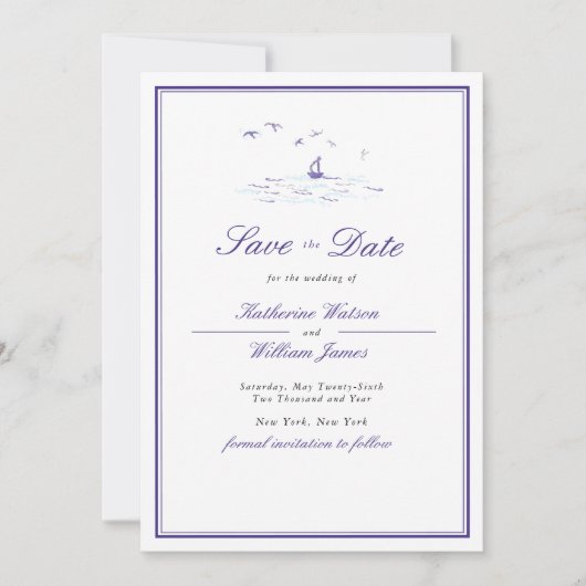 ネイビエレガントーフォーマルフレームボートクラブフォト結婚ズ セーブザデート (正面)