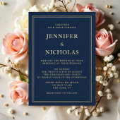 ネイビエレガントーフォーマルブルー結婚の箔 箔招待状