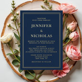 ネイビエレガントーフォーマルブルー結婚の箔 箔招待状