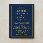 ネイビエレガントーフォーマルブルー結婚ズ金箔 箔招待状