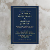 ネイビエレガントーフォーマルブルー結婚ズ金箔 箔招待状