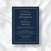 ネイビエレガントーフォーマルブルー結婚ズ金箔 箔招待状