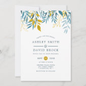 ネイビエレガントーフローラウォーター結婚カラー 招待状 (正面)