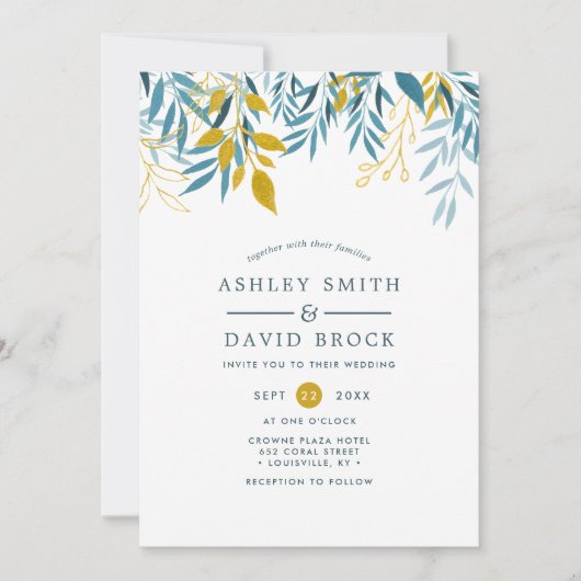 ネイビエレガントーフローラウォーター結婚カラー 招待状 (正面)