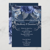 ネイビエレガントーフローラバラ結婚式招待状 招待状 (正面/裏面)