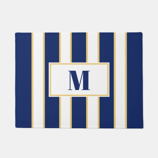 ネイビエレガントーブルアンドホワイトストライプカスタム ドアマット (正面)