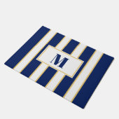 ネイビエレガントーブルアンドホワイトストライプカスタム ドアマット (アングル)