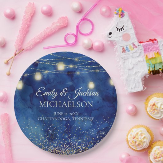 ネイビエレガントーブルウォーターのカラーストリングラ結婚イト ペーパープレート (パーティー)