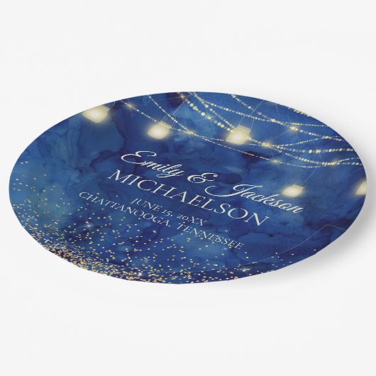 ネイビエレガントーブルウォーターのカラーストリングラ結婚イト ペーパープレート (アングル)