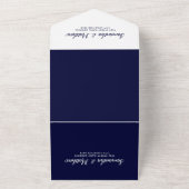 ネイビエレガントーブルウォーター色のフローラ結婚ズ オールインワン招待状 (外側)