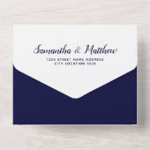 ネイビエレガントーブルウォーター色のフローラ結婚ズ オールインワン招待状 (裏面)