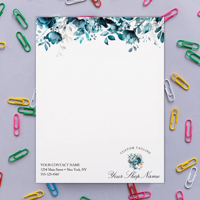 ネイビエレガントーブルウォーター色フローラ、事業名 レターヘッド (クリエイターアップロード済み)