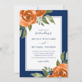 ネイビエレガントーブルオレンジウォーターカラーフローラ結婚ズ 招待状 (正面)