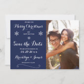 ネイビエレガントーブルクリスマスのカードを保存 セーブザデート (正面)