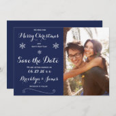 ネイビエレガントーブルクリスマスのカードを保存 セーブザデート (正面/裏面)