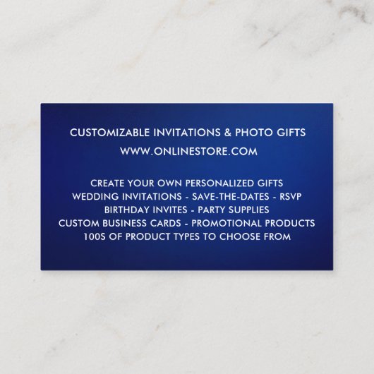 ネイビエレガントーブルシルバーフェイクグリッターオンラインストア 名刺 (裏面)
