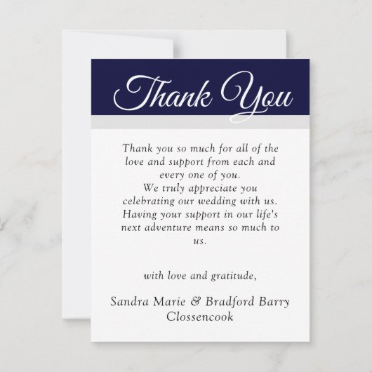 ネイビエレガントーブルスクリプ結婚トの写真集 サンキューカード (裏面)